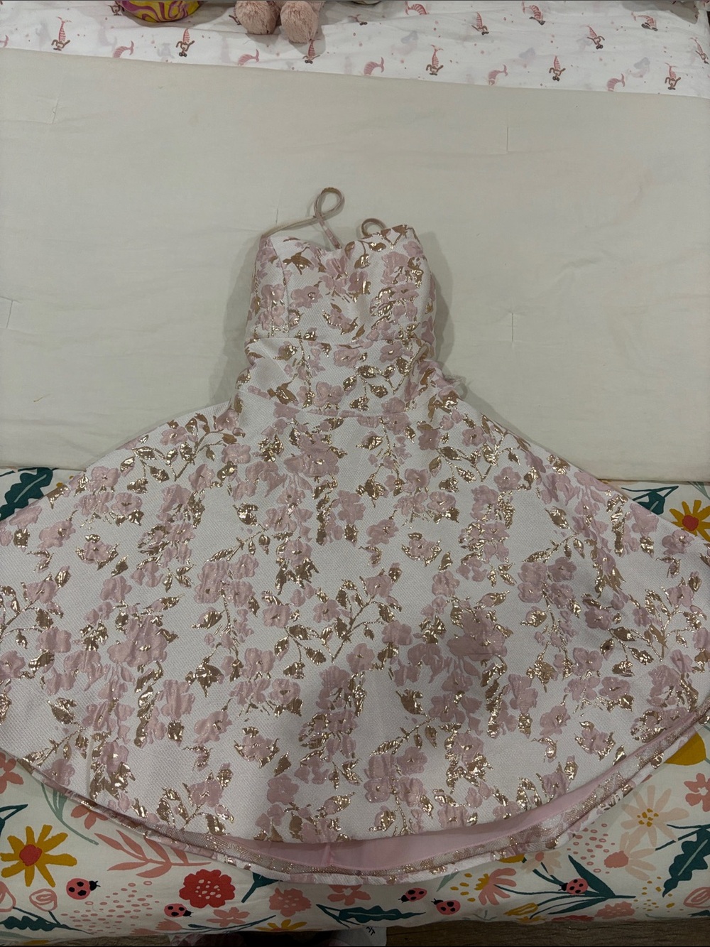 B Darlin Pink and Gold Floral Lace Formal Dress for Girls